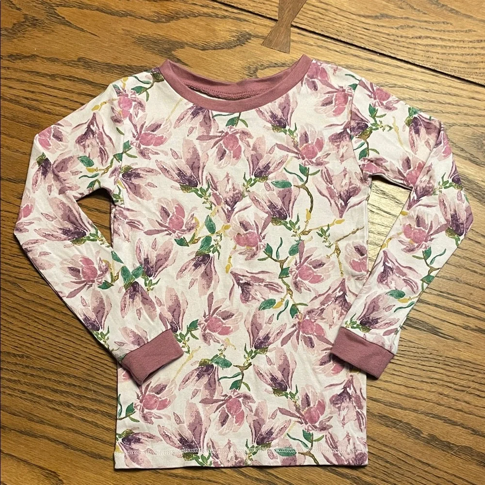 Burt's Bees Mauve and Green Floral Long Sleeve Tee size 4T